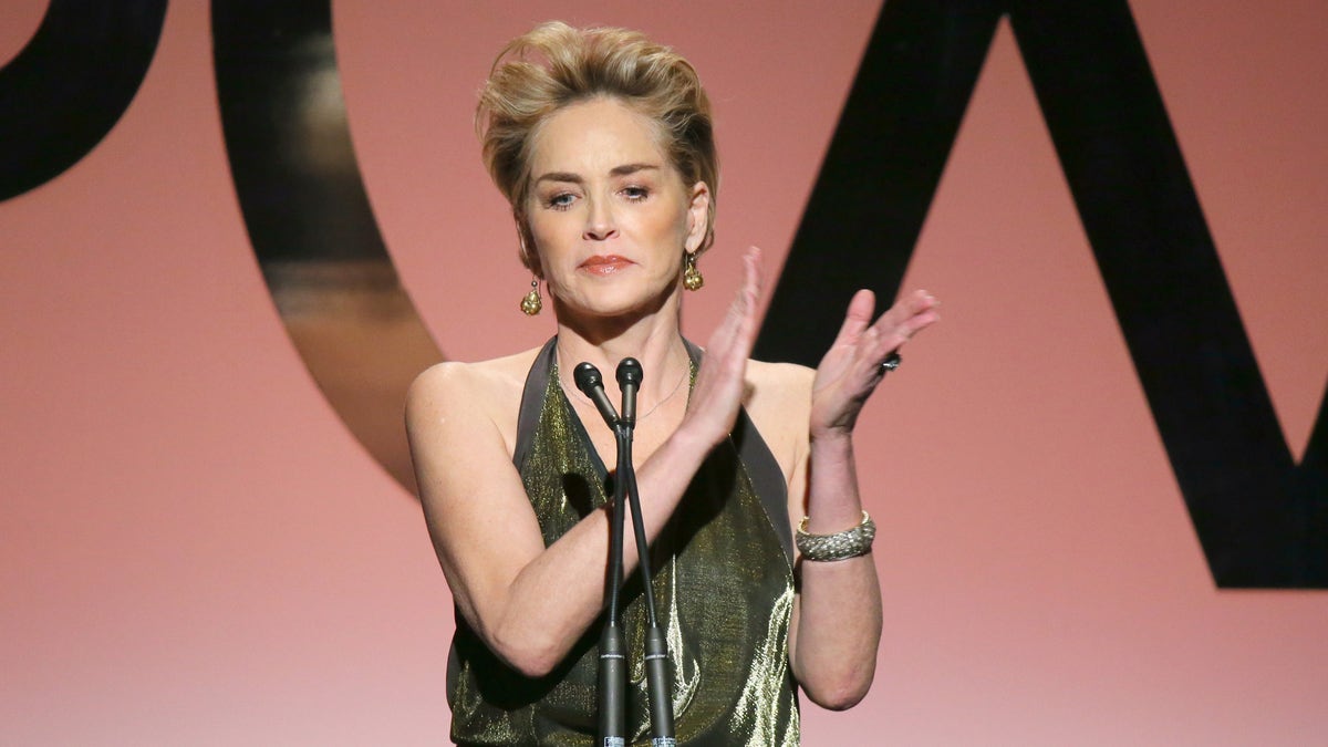 LOS ANGELES, CA - JANUARY 24: Actress Sharon Stone speaks onstage during the 26th Annual Producers Guild Of America Awards at the Hyatt Regency Century Plaza on January 24, 2015 in Los Angeles, California. (Photo by Mark Davis/Getty Images)