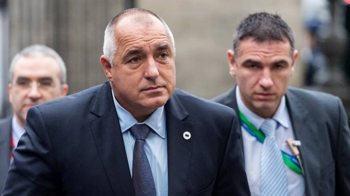 Bulgaria's Prime Minister Boyko Borissov arrives for a meeting of EPP members ahead of an EU summit in Brussels on Thursday, Dec. 18, 2014. European Union leaders meet with the top agenda item an ambitious plan to use EU seed money and loan guarantees to jumpstart investment and revive the EU's growth and job creation rates. (AP Photo/Geert Vanden Wijngaert)