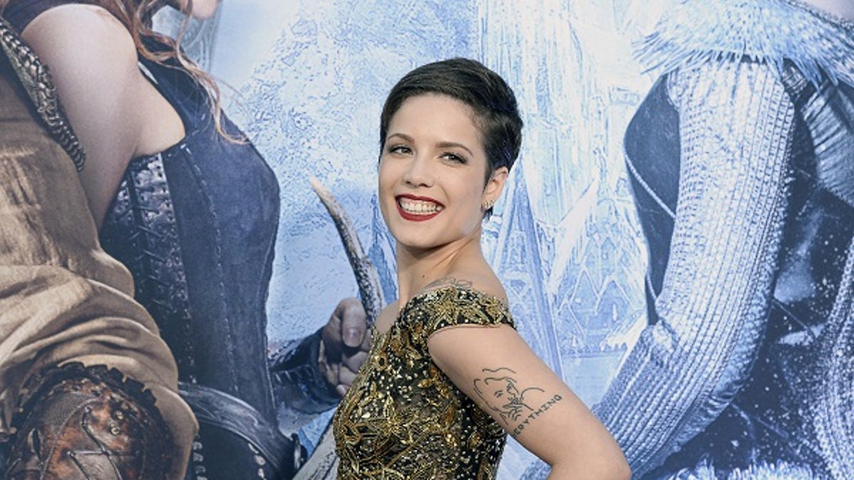 Singer Halsey poses during the premiere of the film 