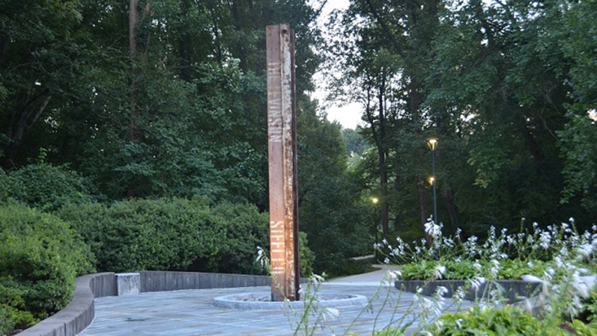 A rust-colored steel column recovered amid the rubble of the World Trade Center after the September 11, 2001 terrorist attacks has a new home at CIA Headquarters.