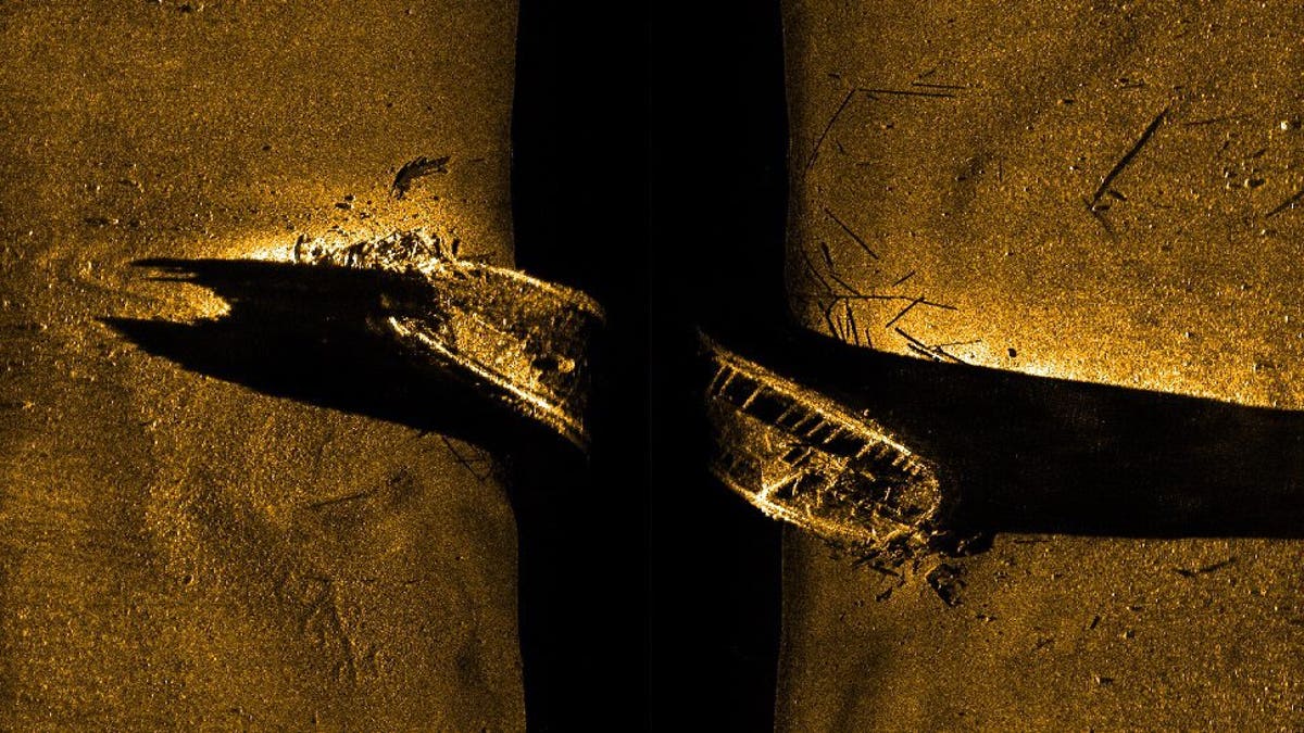 FILE - In this file image released by Parks Canada, shows a side-scan sonar image of a ship on the sea floor in northern Canada. Sir John Franklin was likely sailing on the HMS Erebus vessel when it vanished along with another vessel 170 years ago, Canada's prime minister announced Wednesday, Oct. 1, 2014. (AP Photo/Parks Canada, via The Canadian Press, File)