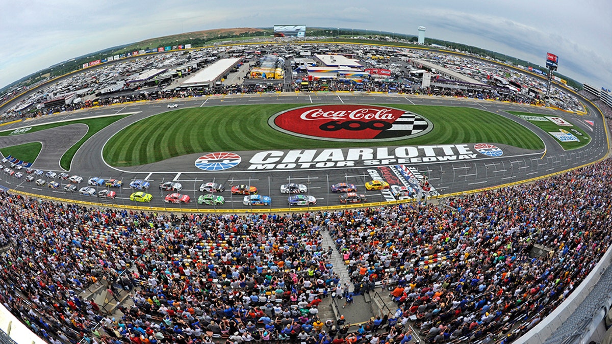 A fisheye lens view of the Charlotte Motor Speedway  on Sunday, May 27, 2018. AP