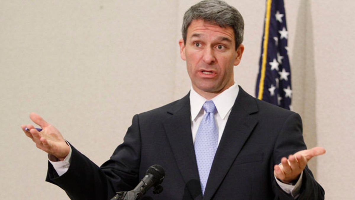 May 10, 2011: Virginia Attorney General Ken Cuccinelli gestures during a press conference after a hearing before the 4th Circuit Court of Appeals on a challenge to the federal health care reform act in Richmond, Va.