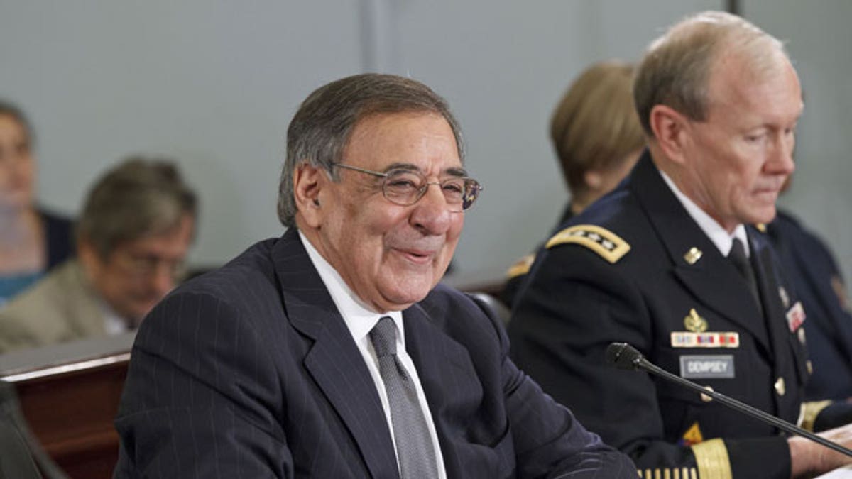 Feb. 29, 2012: Defense Secretary Leon Panetta, left, accompanied by Joint Chiefs Chairman Gen. Martin Dempsey, testifies on Capitol Hill in Washington.