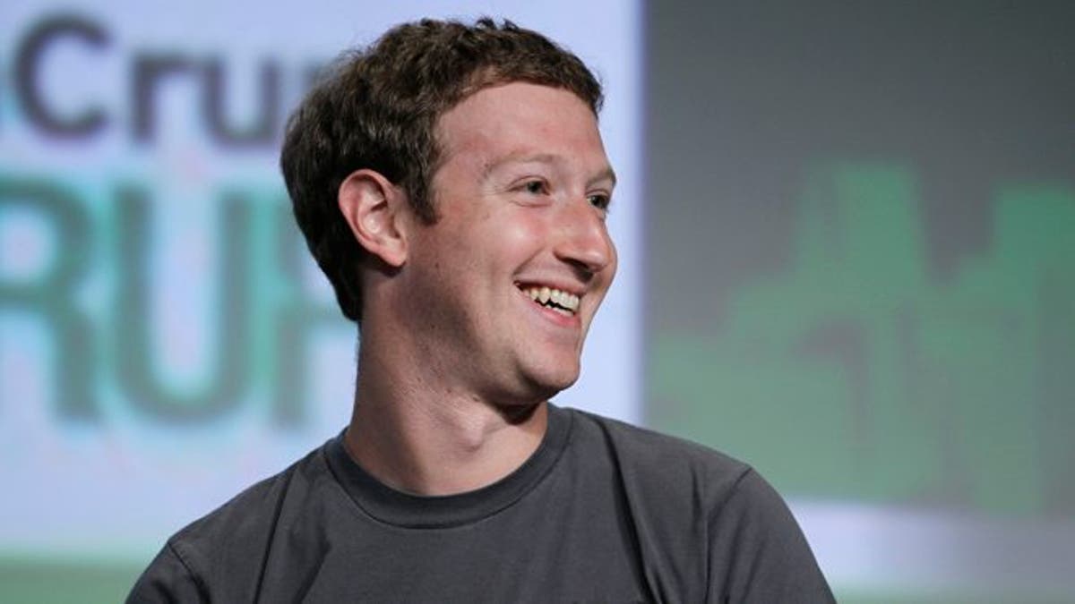 Sept. 11, 2012: Facebook CEO Mark Zuckerberg smiles during a "fireside chat" at a conference organized by technology blog TechCrunch in San Francisco.