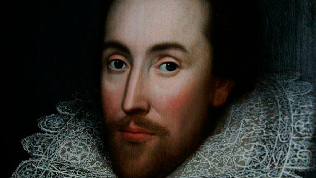 A detail of the newly discovered portrait of William Shakespeare, presented by the Shakespeare Birthplace trust, is seen in central London, Monday March 9, 2009. The portrait, believed to be almost the only authentic image of the writer made from life, has belonged to one family for centuries but was not recognized as a portrait of Shakespeare until recently. There are very few likenesses of Shakespeare, who died in 1616. (AP Photo/Lefteris Pitarakis)