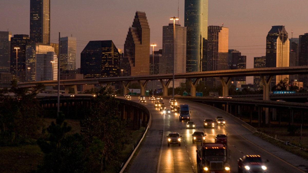 Houston Texas skyline at dusk
