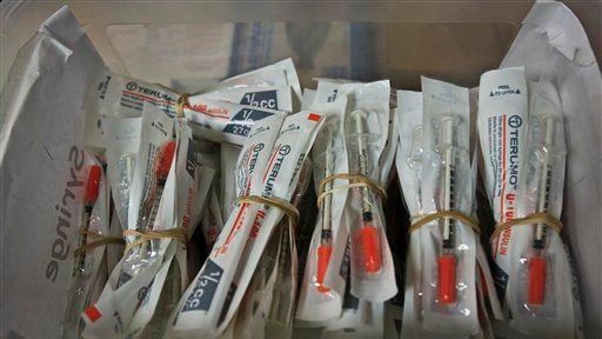 Syringes intended for to drug addicted users are shown.