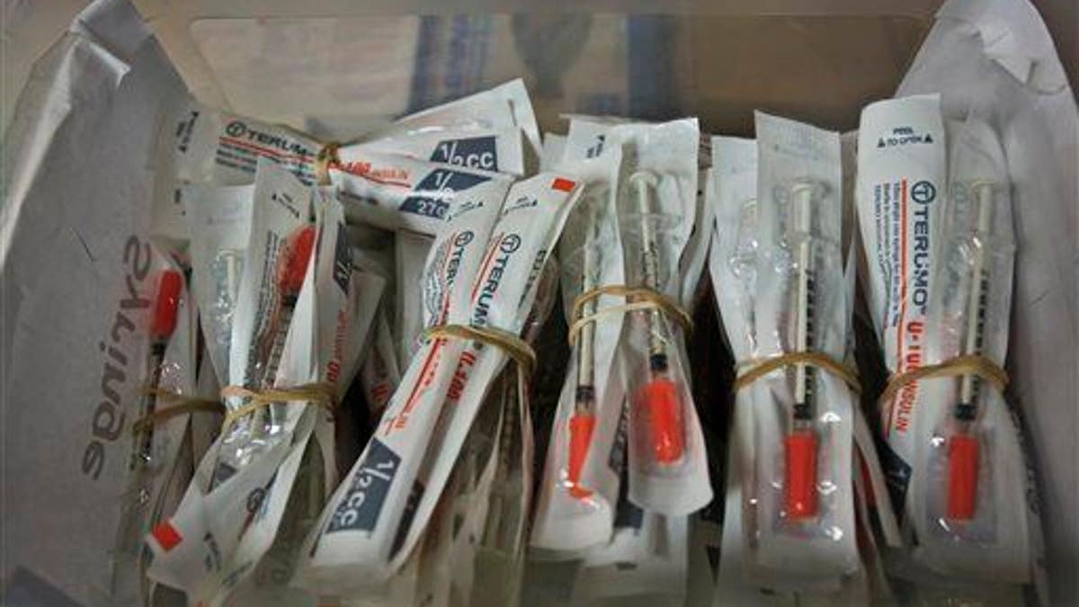 Syringes intended for to drug addicted users are shown.