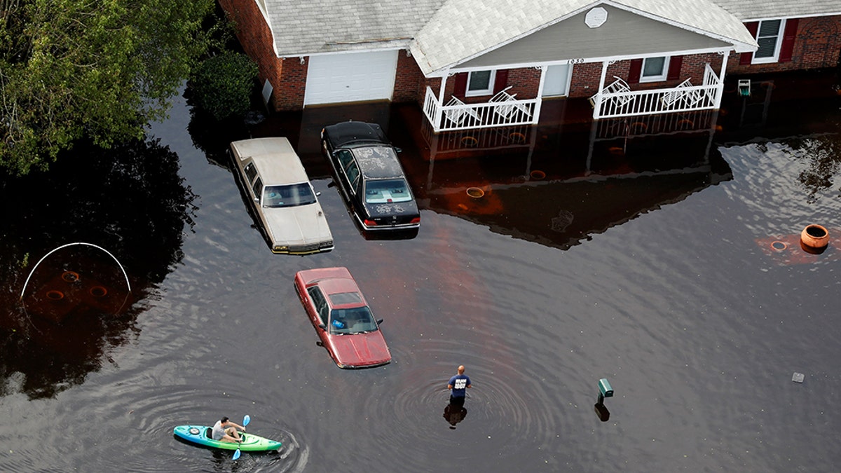 flooded neighborhood in the aftermath of Hurricane Florence, in Fayetteville, N.C.