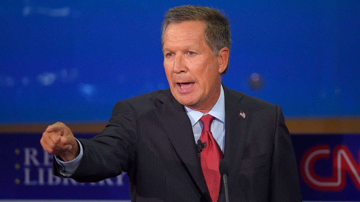 Republican presidential candidate, Ohio Gov. John Kasich speaks during the CNN Republican presidential debate at the Ronald Reagan Presidential Library and Museum on Wednesday, Sept. 16, 2015, in Simi Valley, Calif. (AP Photo/Mark J. Terrill)