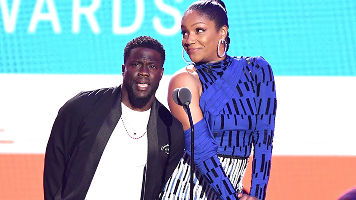evin Hart (L) and Tiffany Haddish speak onstage during the 2018 MTV Video Music Awards at Radio City Music Hall on August 20, 2018