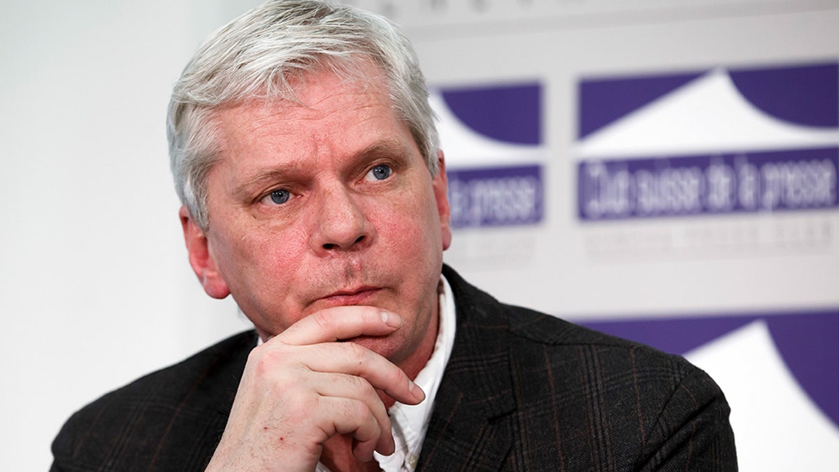 In this Monday, Jan. 26, 2015 file photo, Kristinn Hrafnsson, spokesman for the WikiLeaks organization, listens during a press conference, at the Press Club, in Geneva, Switzerland. WikiLeaks on Wednesday, Sept. 26, 2018 named one-time spokesman Kristinn Hrafnsson as its new editor-in-chief. AP
