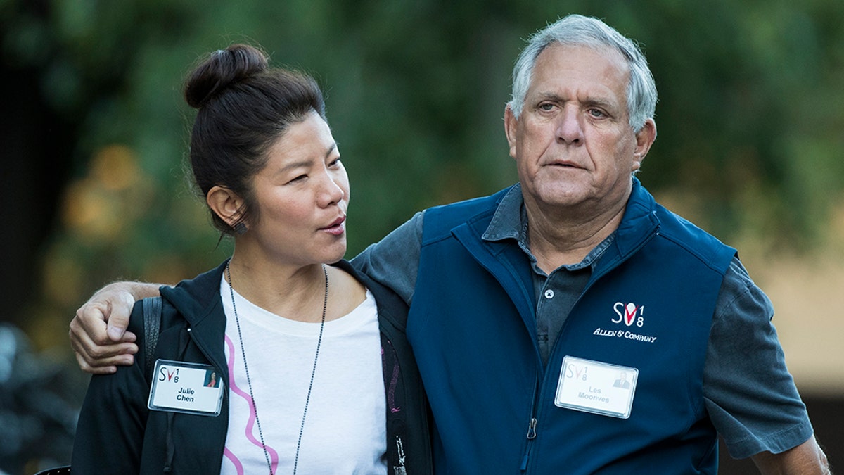 Julie Chen and Leslie Les Moonves, president and chief executive officer of CBS Corporation, arrive for a morning session of the annual Allen & Company Sun Valley Conference, July 11, 2018 in Sun Valley, Idaho. Every July, some of the worlds most wealthy and powerful businesspeople from the media, finance, technology and political spheres converge at the Sun Valley Resort for the exclusive weeklong conference. (Photo by Drew Angerer/Getty Images)