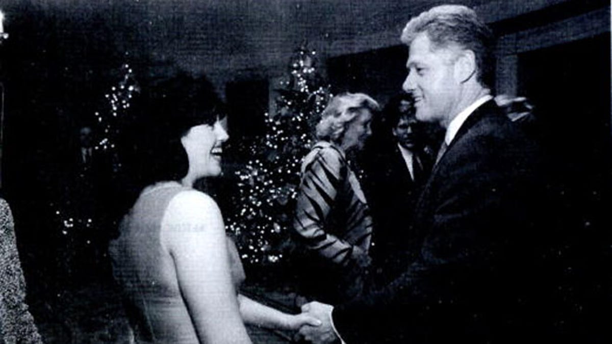 A photograph showing former White House intern Monica Lewinsky meeting President Bill Clinton at a White House function submitted as evidence in documents by the Starr investigation and released by the House Judicary committee September 21, 1998.