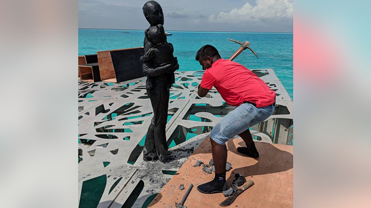The British-designed installation at the Fairmont Maldives Sirru Fen Fushi resort was destroyed  after being criticised by religious leaders in the country.