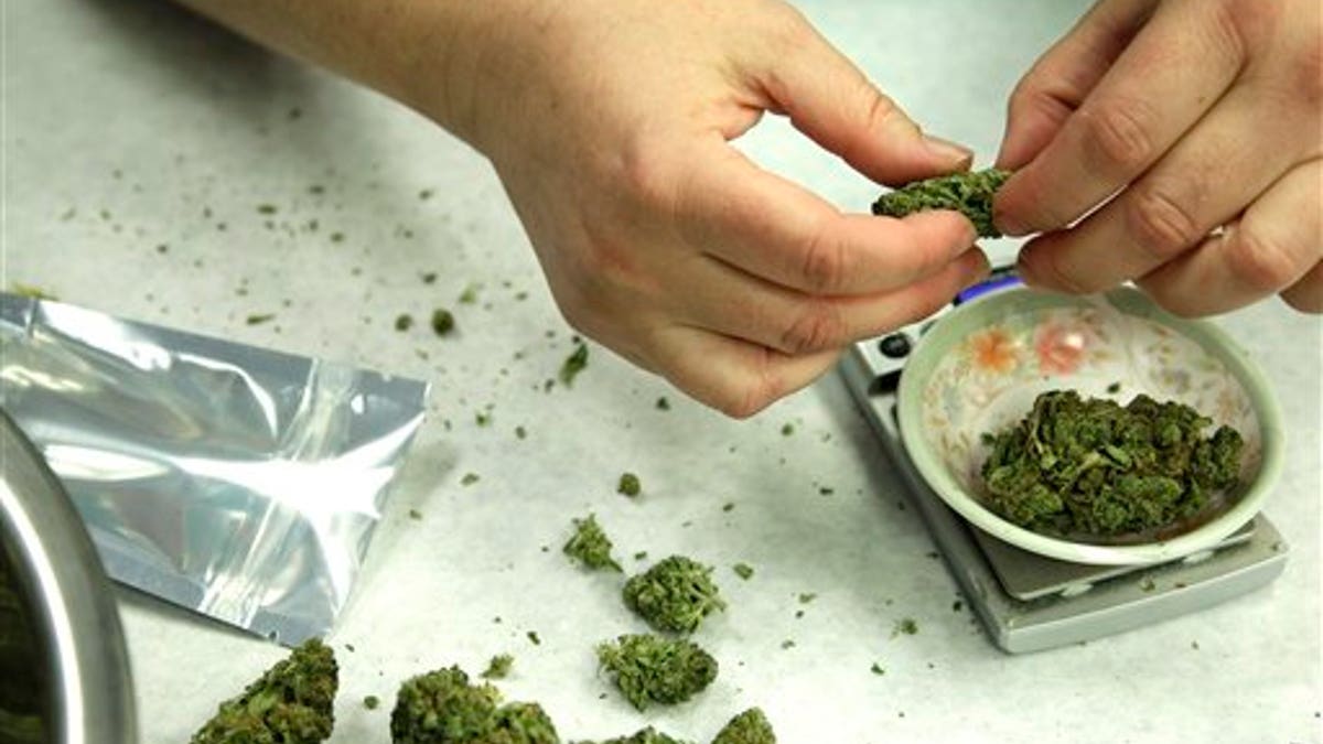 Marijuana is weighed and packaged
