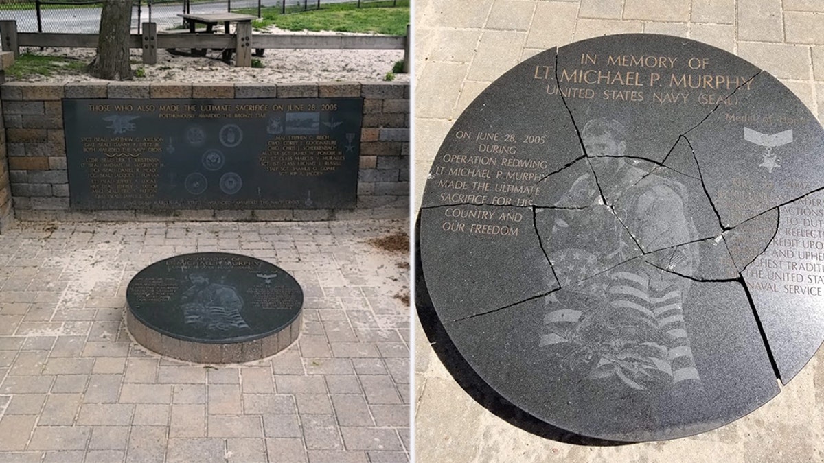 The original monument at Lt. Michael P. Murphy Memorial Park in Lake Ronkonkoma was shattered into pieces by a teenager in July.