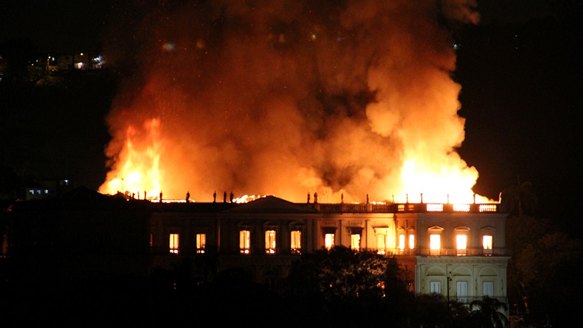 A fire blazes at the National Museum of Brazil in Rio de Janeiro, Brazil September 2. Tania Dominici/via REUTERS