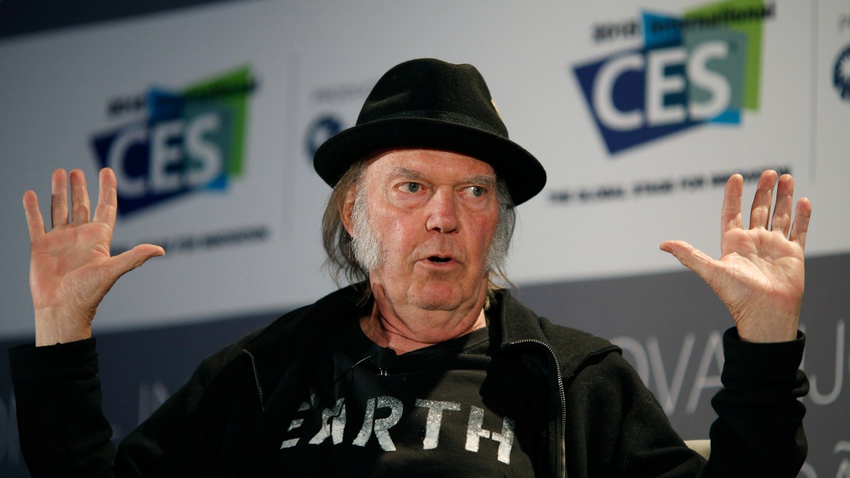 Musician Neil Young speaks during a session at the International CES Wednesday, Jan. 7, 2015, in Las Vegas.