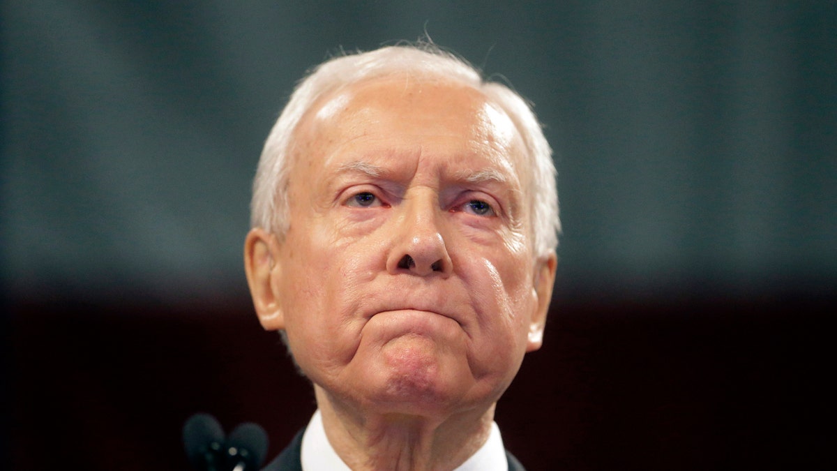 In this April 23, 2016, file photo, Sen. Orrin Hatch, R-Utah, speaks during the Utah Republican Party 2016 nominating convention in Salt Lake City. Utah's Republican Party is pressing on with a legal battle that's divided the state GOP and will argue before a Denver-based appeals court Monday, Sept. 25, 2017, that a state candidate nominating law violates its rights. (AP Photo/Rick Bowmer, File)