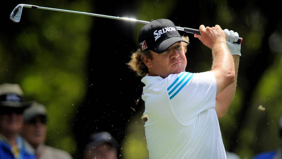 William McGirt watches his drive off the ninth tee during the first round of the RBC Heritage golf tournament in Hilton Head Island, S.C., Thursday, April 17, 2014. (AP Photo/Stephen B. Morton)