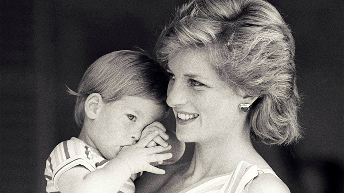 FILE PHOTO - Britain's Princess Diana holds Prince Harry during a morning picture session at Marivent Palace, where the Prince and Princess of Wales are holidaying as guests of King Juan Carlos and Queen Sofia, in Mallorca, Spain August 9, 1988.    REUTERS/Hugh Peralta/File Photo - LR1ED150UUTKB