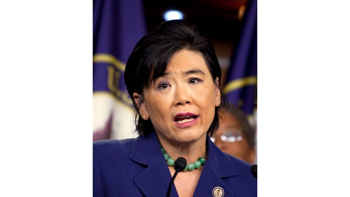FILE: Rep. Judy Chu, D-Calif., speaks at a news conference on Capitol Hill in Washington. At a House Armed Services hearing on military suicides Friday, Sept. 9, 2011, Chu testified, and in a dramatic moment described the death of her nephew, Marine Lance Cpl. Harry Lew, 21, who put a gun to his head and killed himself while in a foxhole in Afghanistan after fellow Marines allegedly hazed him one night.