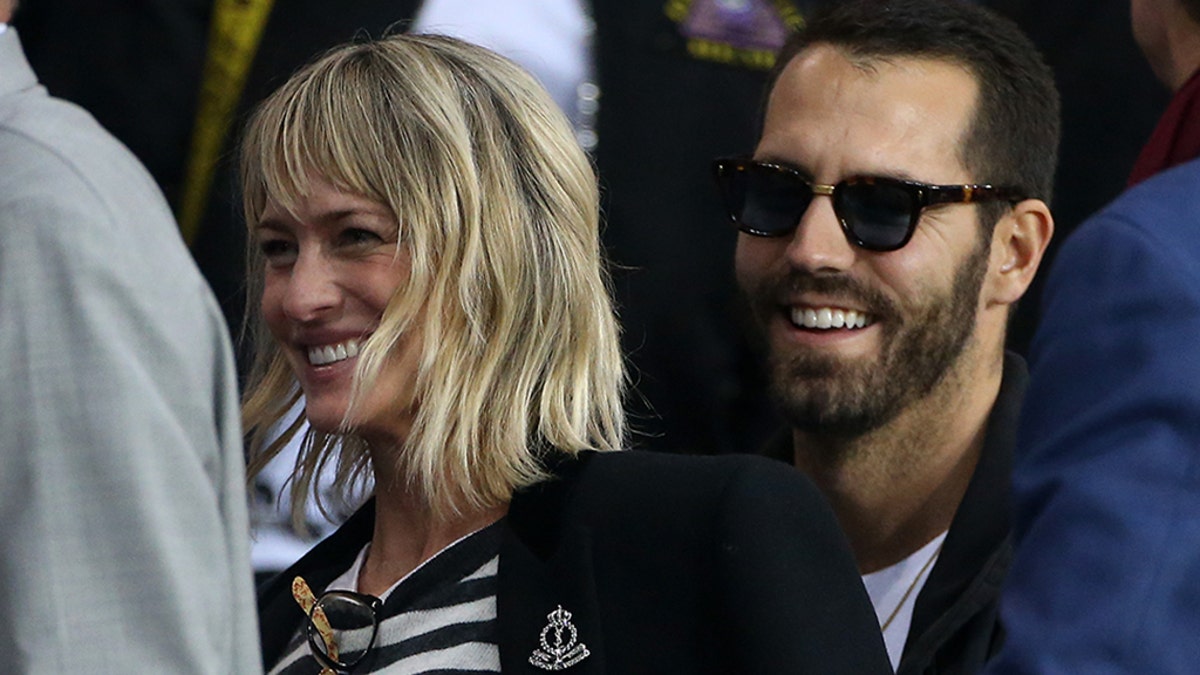 Robin Wright and Clement Giraudet at a soccer match in  Paris on September 27, 2017