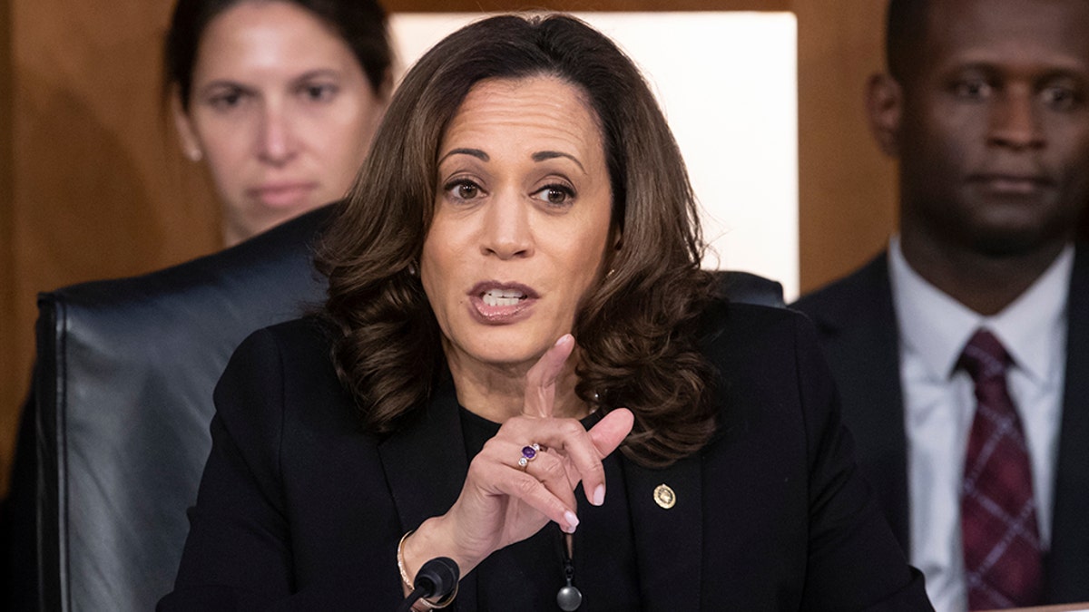 Sen. Kamala Harris, D-Calif., questions Supreme Court nominee Brett Kavanaugh as he testifies before the Senate Judiciary Committee on the third day of his confirmation hearing, on Capitol Hill in Washington, Thursday, Sept. 6, 2018. (AP Photo/J. Scott Applewhite)