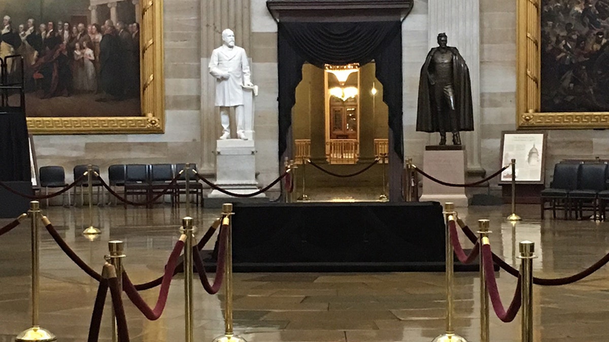 This is the catafalque, the wooden platform used for Lincoln's funeral, on which McCain's casket will rest tomorrow and early Saturday