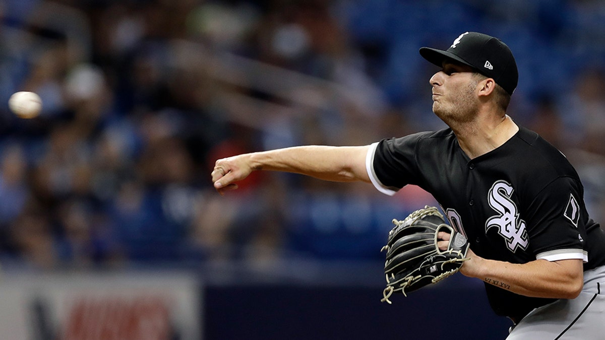 Chicago White Sox relief pitcher Tyler Danish delivers to the Tampa Bay Rays during the ninth inning of a baseball game Friday, Aug. 3, 2018, in St. Petersburg, Fla.