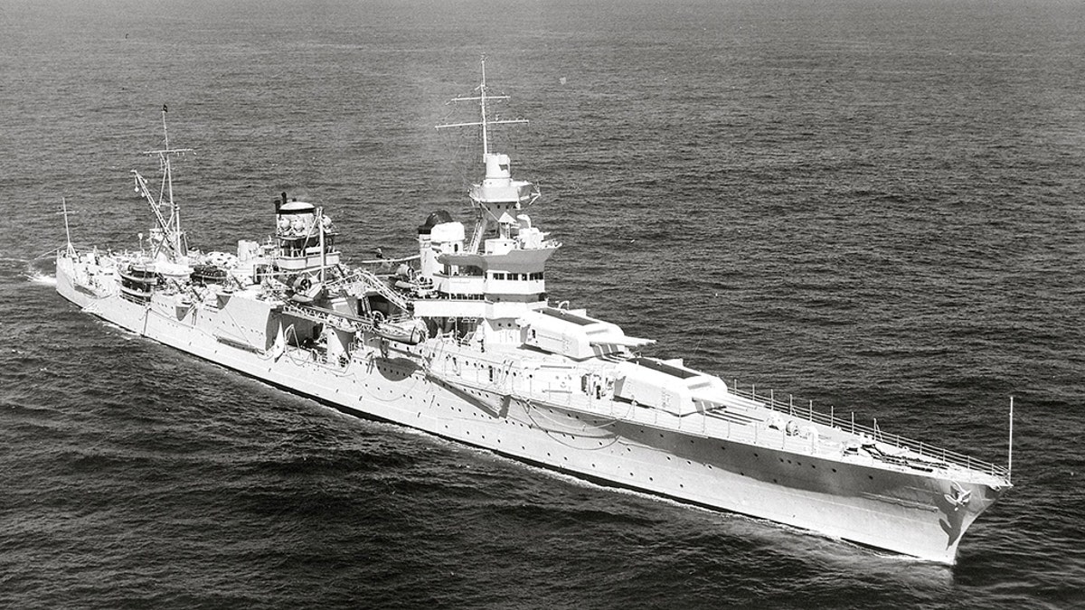 The U.S. Navy heavy cruiser USS Indianapolis (CA-35) underway at sea on 27 September 1939.