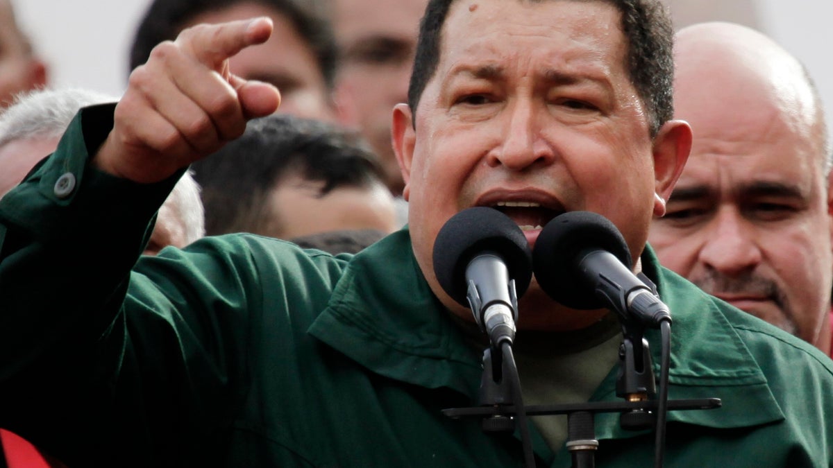 Venezuela’s President Hugo Chavez speaks to supporters at a square in Caracas, Venezuela.