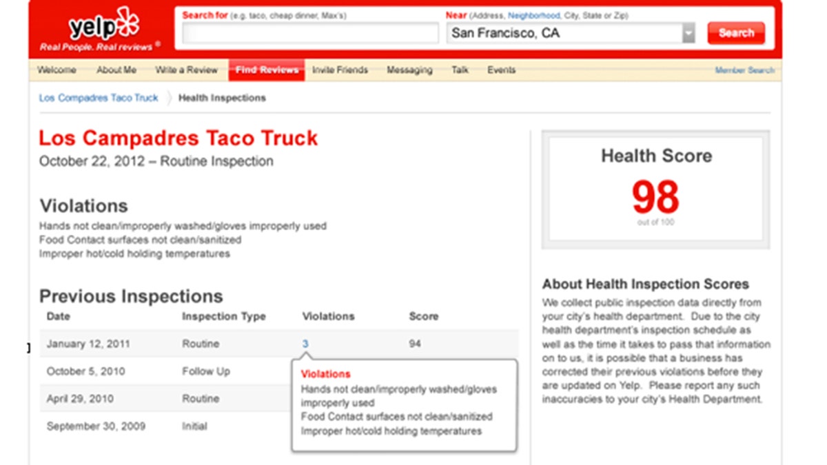 Restaurant inspection scores now on Yelp