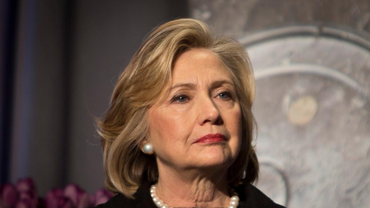 Hillary Rodham Clinton, former US Secretary of State, listens before delivering keynote remarks at the Global Alliance for Clean Cookstoves summit, Friday Nov. 21, 2014 in New York. (AP Photo/Bebeto Matthews)