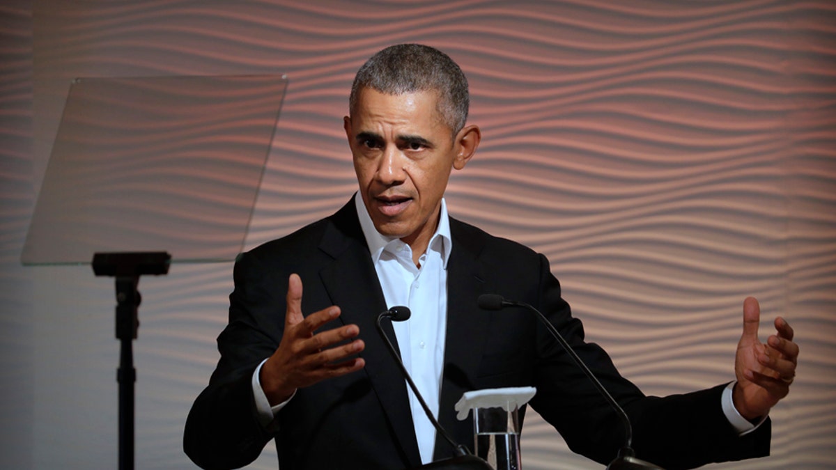 Former U.S. President Barack Obama speaks during a leadership summit in New Delhi, India, Friday, Dec. 1, 2017. Obama was one of the keynote speakers at the event organized by the Hindustan Times newspaper.(AP Photo/Manish Swarup)