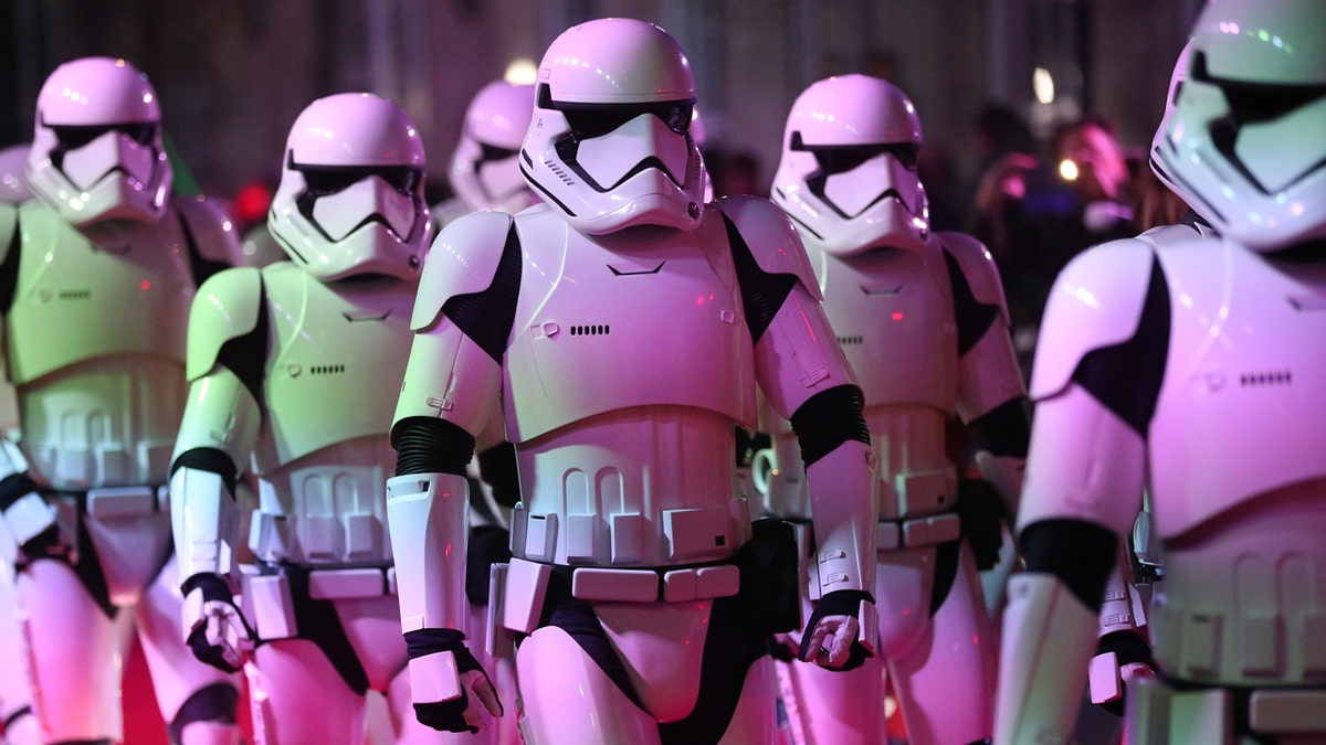 Actors dressed as storm troopers arrive for the European Premiere of Star Wars: The Last Jedi, at the Royal Albert Hall in central London, Britain December 12, 2017. REUTERS/Hannah McKay - RC1B25C34AD0