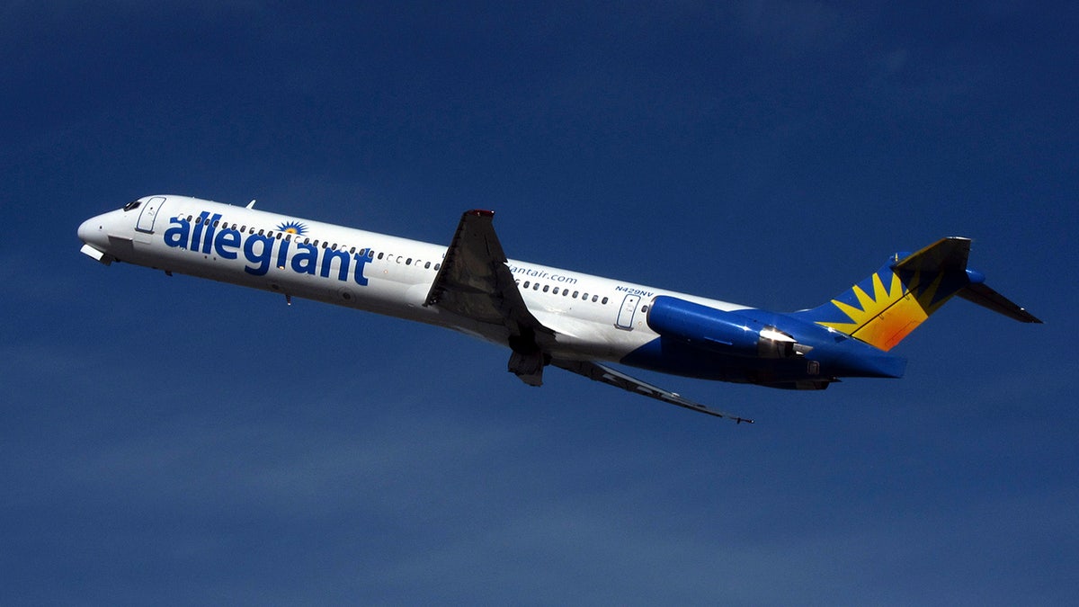 An Allegiant Air MD-83 passenger jet takes off from the Monterey airport in Monterey, California, February 26, 2012. The Las Vegas-based low-cost airline will introduce a fee of up to $35 per bag that are placed into the overhead bins effective April 4. In an e-mail to employees, Allegiant President Andrew Levy described the charge as 