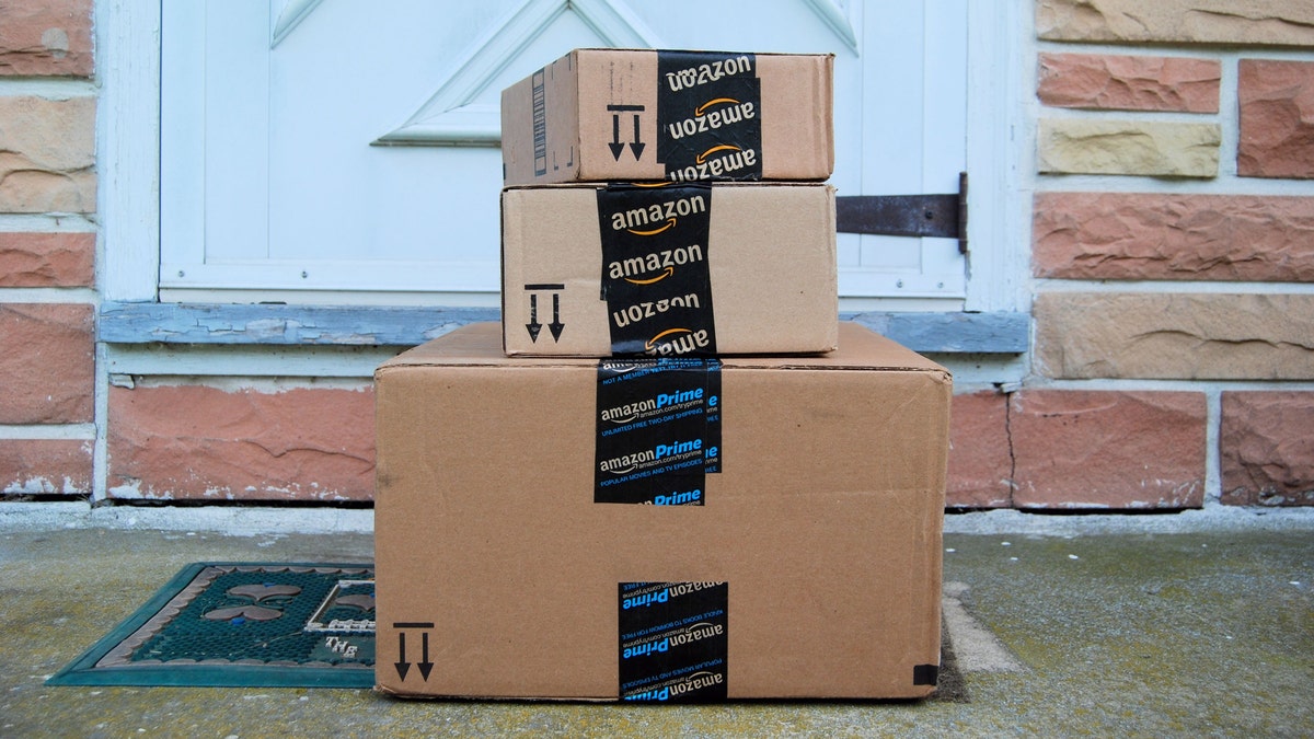 amazon package on step
