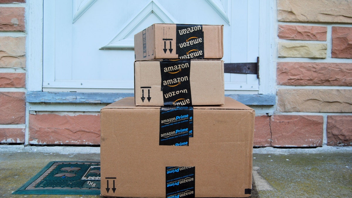 amazon package on step