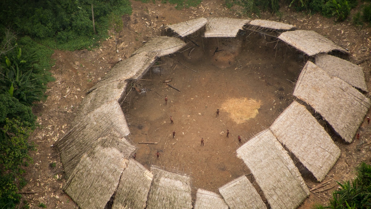 Uncontacted Yanomami yano (communal house) in the Brazilian Amazon, photographed from the air in 2016