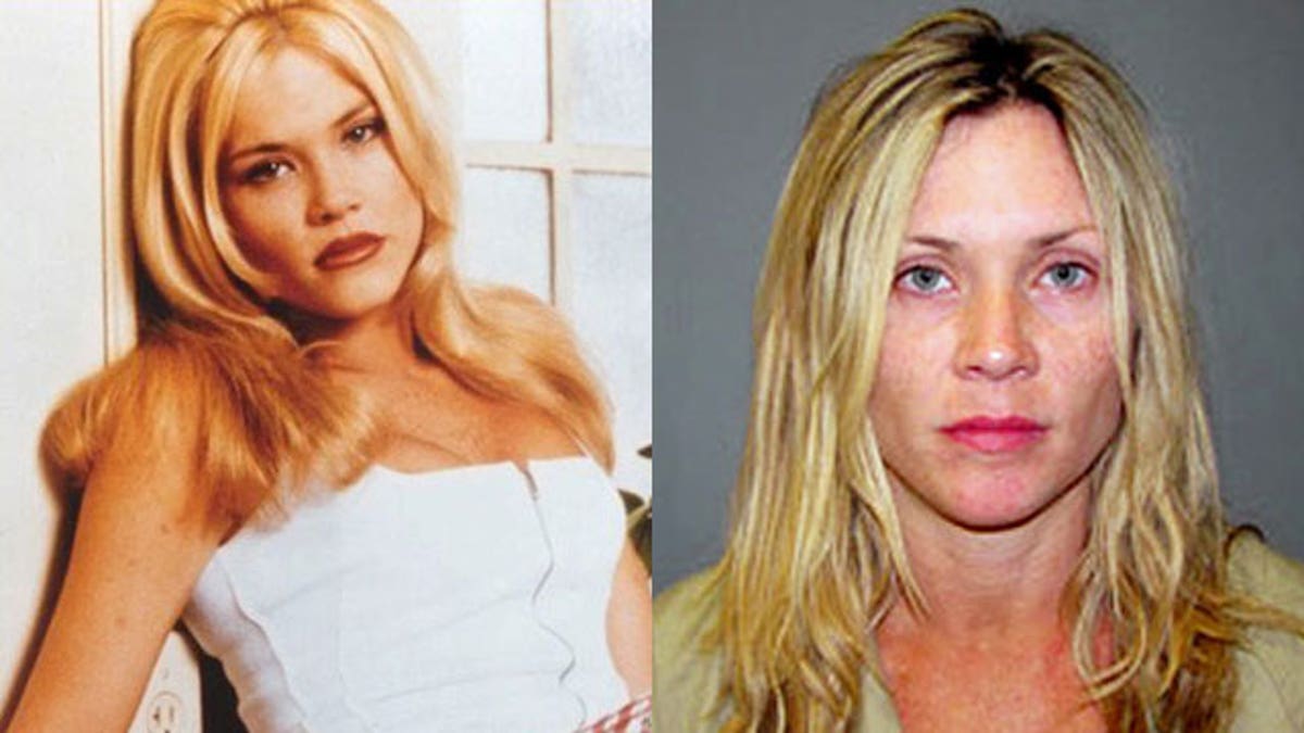 Amy Locane-Bovenizer on "Melrose Place' and in her booking photo. (FOX/AP)