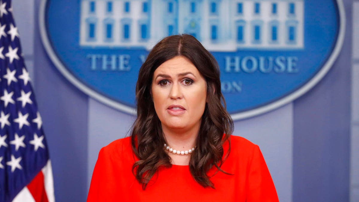 White House press secretary Sarah Huckabee Sanders speaks to members of the media in the Brady Press Briefing room of the White House in Washington, Friday, July 21, 2017. Sanders was named press secretary after Sean Spicer resigned earlier in the day.