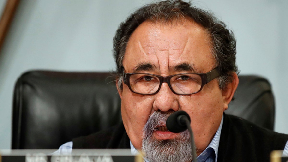 Ranking member Raul Grijalva, D-Ariz. speaks during a House Committee on Natural Resources hearing to examine challenges in Puerto Rico's recovery and the role of the financial oversight and management board, on Capitol Hill, Tuesday, Nov. 7, 2017 in Washington. (AP Photo/Alex Brandon)