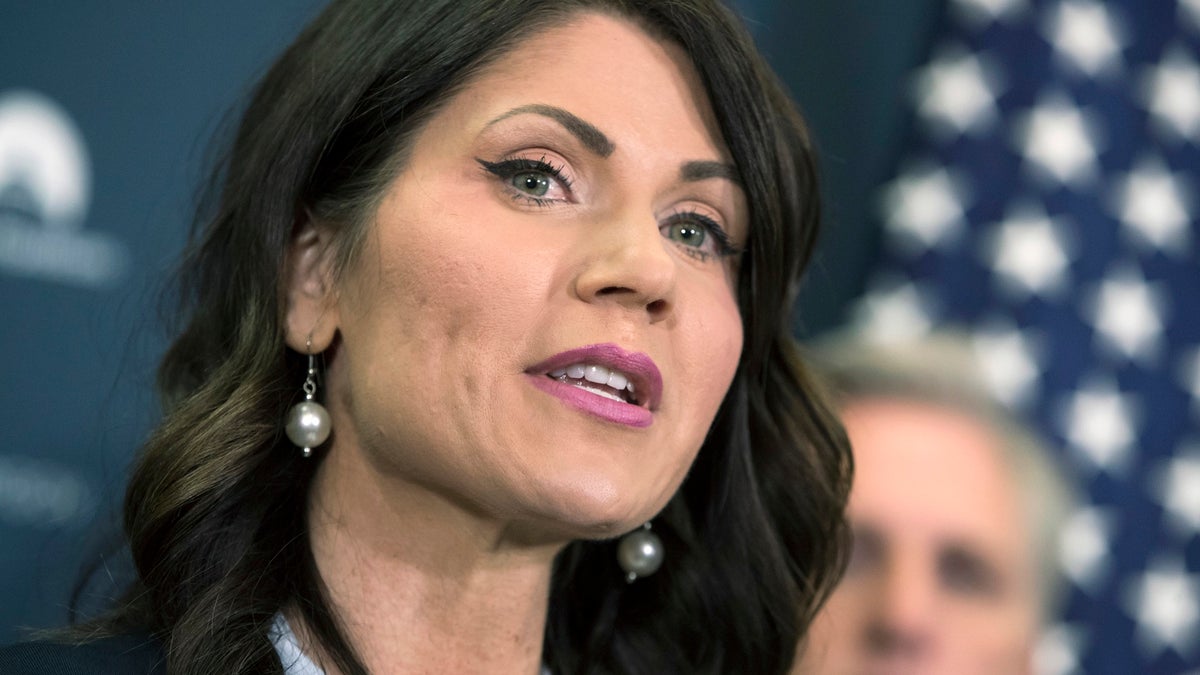 FILE - In this Dec. 5, 2017 file photo, Rep. Kristi Noem, R-S.D., and South Dakota gubernatorial candidate, speaks on Capitol Hill in Washington. Noem and state Attorney General Marty Jackley are competing for the Republican nomination for governor, the highest-profile and likely most expensive contest on the June 5, 2018, primary ballot. The winner is a favorite in heavily Republican South Dakota to take the governor's office in the November general election. (AP Photo/J. Scott Applewhite, File)