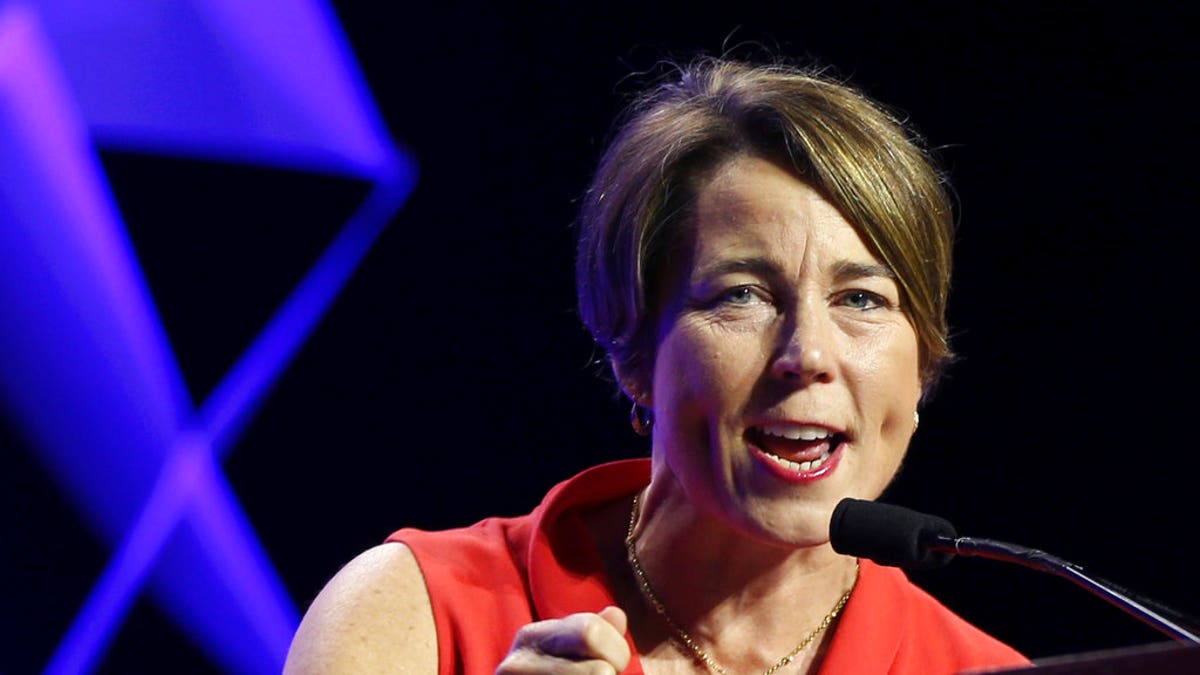 FILE - In this June 1, 2018 file photo, Massachusetts Attorney General Maura Healey speaks at the 2018 Massachusetts Democratic Party Convention in Worcester, Mass. Massachusetts has sued the maker of OxyContin over the deadly opioid crisis and has become the first state to also target the company's executives. Healey announced the lawsuit Tuesday, June 12 against Purdue Pharma and 16 current and former executives and board members, including CEO Craig Landau. (AP Photo/Elise Amendola, File)