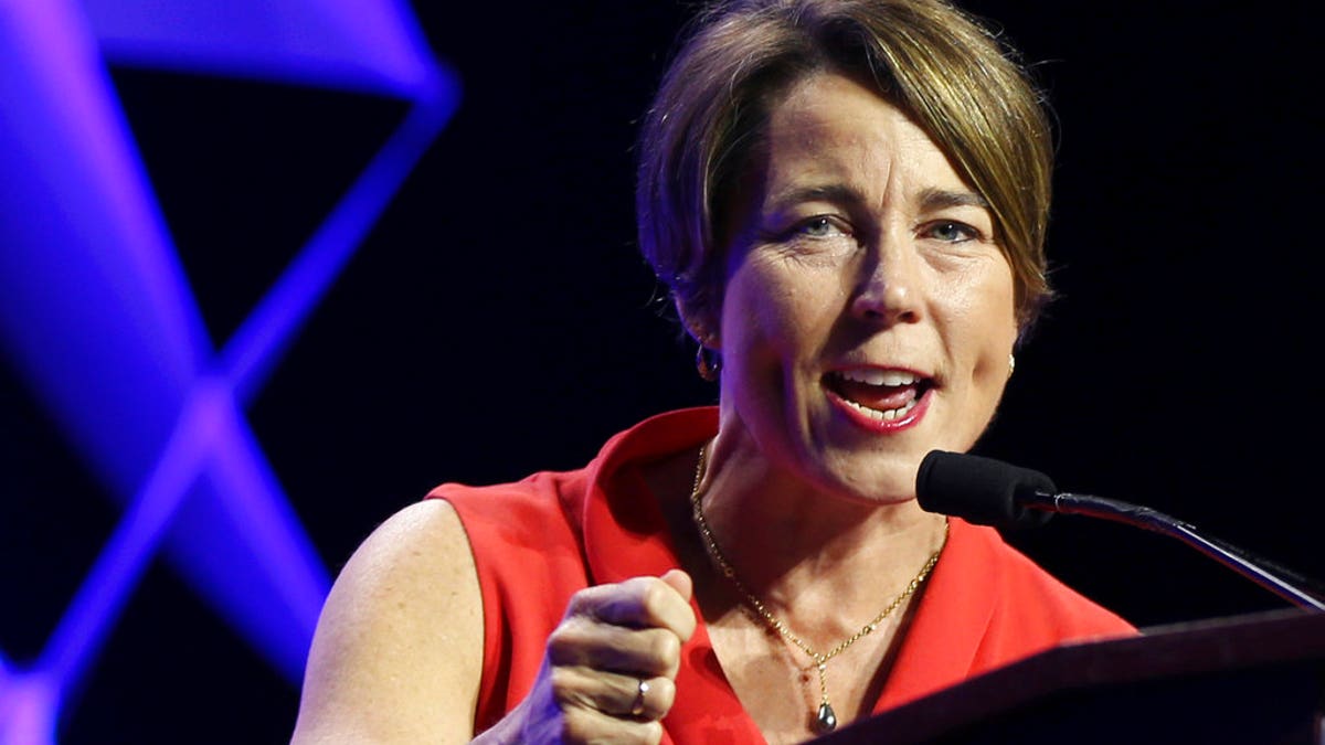 FILE - In this June 1, 2018 file photo, Massachusetts Attorney General Maura Healey speaks at the 2018 Massachusetts Democratic Party Convention in Worcester, Mass. Massachusetts has sued the maker of OxyContin over the deadly opioid crisis and has become the first state to also target the company's executives. Healey announced the lawsuit Tuesday, June 12 against Purdue Pharma and 16 current and former executives and board members, including CEO Craig Landau. (AP Photo/Elise Amendola, File)