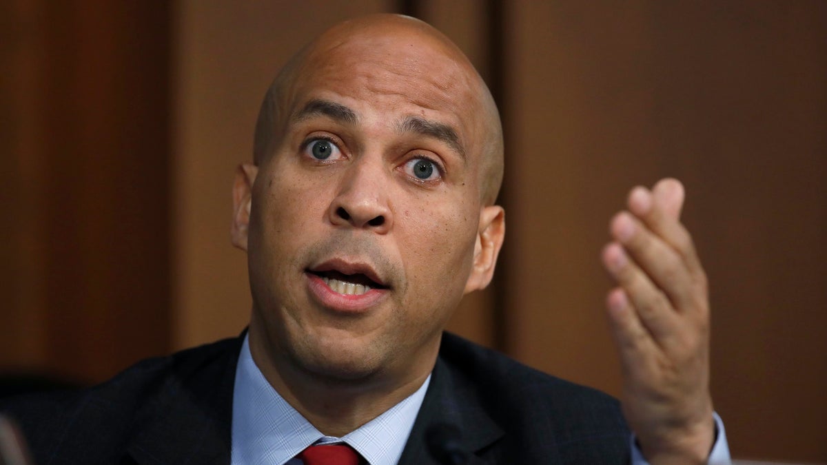 FILE - In this Sept. 6, 2018, file photo, Sen. Cory Booker, D-N.J., speaks before President Donald Trump's Supreme Court nominee, Brett Kavanaugh testifies before the Senate Judiciary Committee on Capitol Hill in Washington. Booker isn't being subtle. The Iowa caucuses are well over a year away, but the New Jersey senator is working overtime to make an impression here and in other states that will be crucial to winning the Democratic presidential nomination in 2020. (AP Photo/Alex Brandon, File)