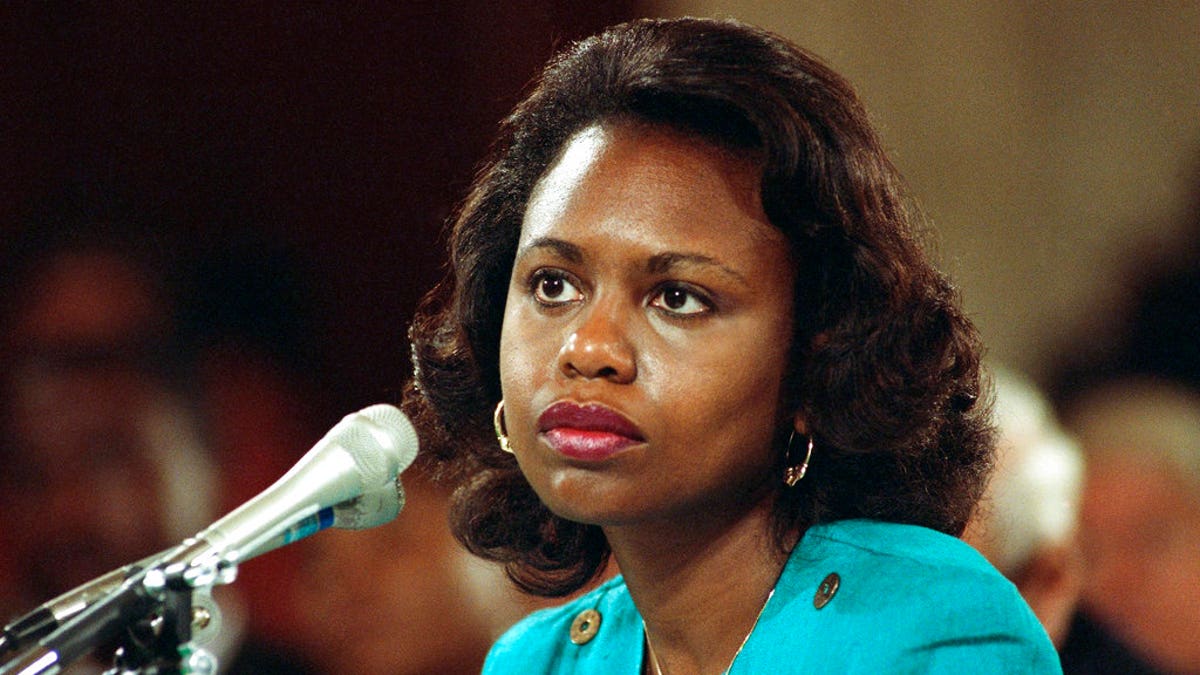 FILE - In this Oct. 11, 1991 file photo University of Oklahoma law professor Anita Hill testifies before the Senate Judiciary Committee on the nomination of Clarence Thomas to the Supreme Court on Capitol Hill in Washington. Hill testified that she was "embarrassed and humiliated" by unwanted, sexually explicit comments made by Thomas when she worked for him a decade ago. The Thomas-Hill hearings riveted Americans, and the same is expected for the Kavanaugh-Ford hearing on Thursday, Sept. 27, 2018. (AP Photo, File)